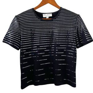 St. John Santana Knit Metallic Shimmer Sweater In Black Size 10